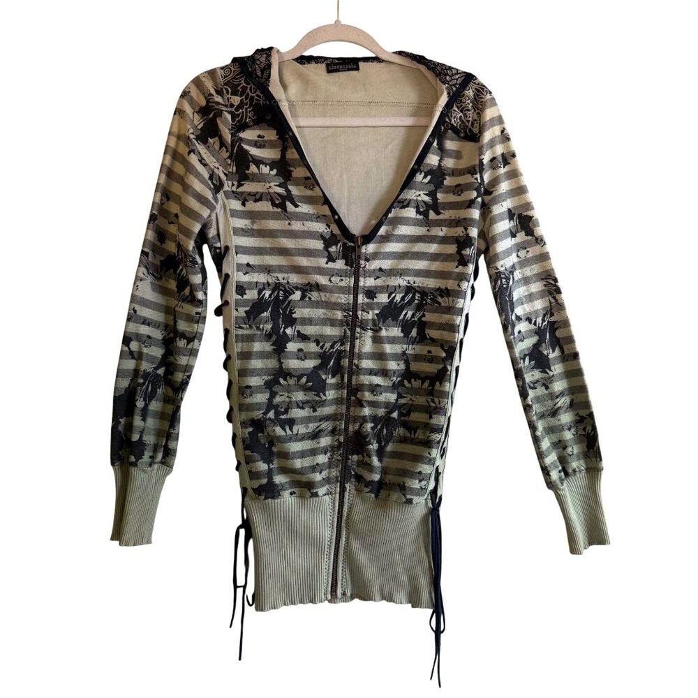 Libertalia French Terry Print Dip Dye Hooded Jacket Women Medium Green Black